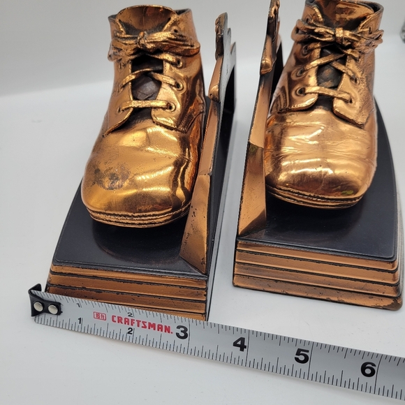 VTG Pair Brass Bronze Color Baby Shoe Slipper Bookends Book End Sculpture Prop - Picture 11 of 12